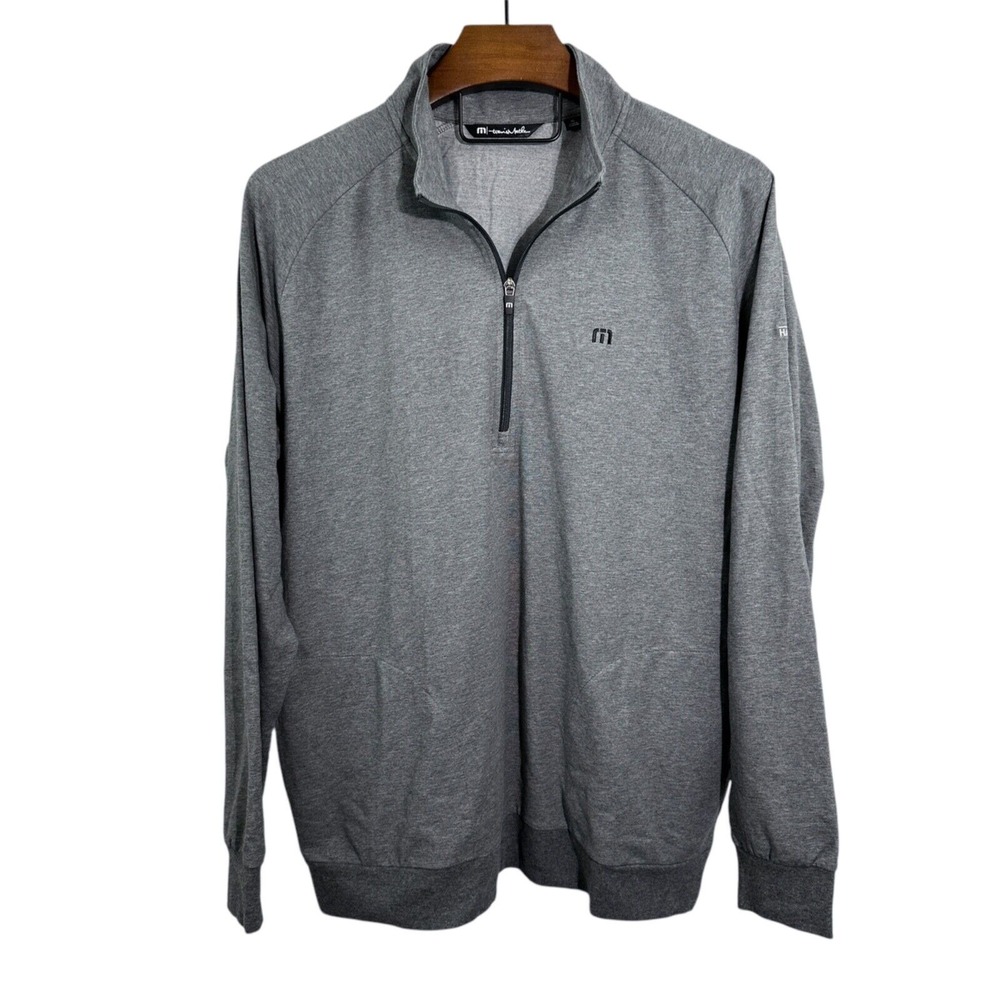 TRAVIS MATHEW Pullover 1/4‎ Zip Medium Gray Golf Performance Pockets Logo XL